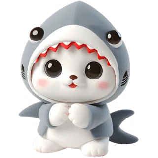 🥹 mignon, kawaii, chat, requin, animal, dessin animé, poupée, adorable telegram sticker