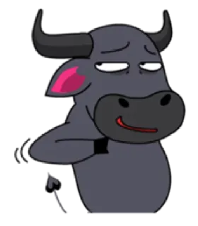 😨 động vật, trâu, hoạt hình, cười khẩy, đuôi quỷ telegram sticker