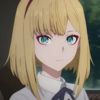 🥀 Ragazza anime, Capelli biondi, Occhi azzurri, Accenti rossi, Femmina, Cartone animato telegram sticker