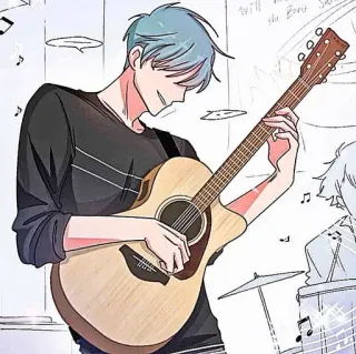 🎸 กีตาร์, ดนตรี, อนิเมะ, ตัวละคร, เครื่องดนตรี, ผู้ชาย, เพลง, นักดนตรี telegram sticker