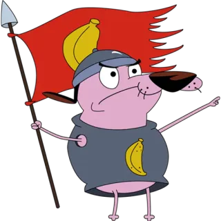 😠 Courage Courage the Cowardly Dog chien, dessin animé, effrayé, banane, casque, drapeau telegram sticker
