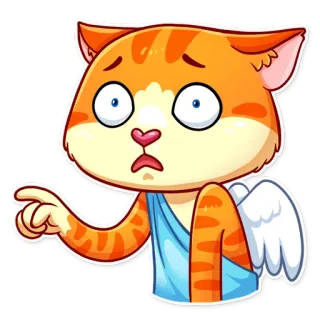 😟 고양이, 천사, 만화, 스티커, 귀여운, 가리키는 whatsapp sticker