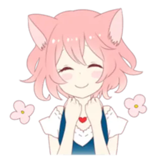 😊 Anime, Garota gato, Kawaii, Fofo, Rosa, Flores telegram sticker
