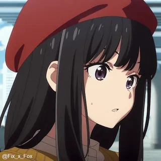 😯 @Fix_x_Fox 动漫女孩, 肖像, 女人, 贝雷帽, 女孩, 动画, 棕发 telegram sticker