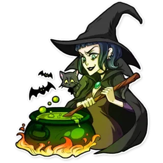 🎃 strega, halloween, pozione, gatto, magia whatsapp sticker