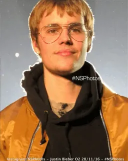 😐 Justin Bieber NSPHotos uomo, celebrità, ritratto, occhiali, musica, cantante telegram sticker
