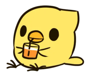 🍹 poussin, oiseau, animal, mignon, boisson, jus, jaune whatsapp sticker