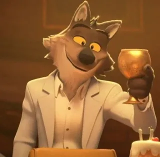 🍷 Mr. Wolf The Bad Guys wolf, animation, cartoon, anzug, trinken, toast telegram sticker