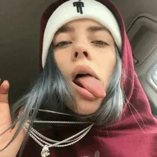 🌊 Billie Eilish Billie Eilish, piosenkarka, celebrytka, gwiazda pop, wystawia język, muzyka, portret telegram sticker