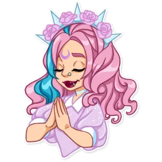 🙏 Mädchen, pinke Haare, Mond, süß, kawaii, Anime, Rosen telegram sticker