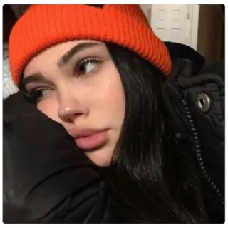 😔 mulher, menina, morena, retrato, pessoa, chapéu telegram sticker
