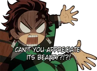 🤬 Tanjiro Kamado Demon Slayer CAN'T YOU APPRECIATE ITS BEAUTY?!?! アニメ, 鬼滅の刃, マンガ, 炭治郎, 怒り, 可愛い, ちび telegram sticker