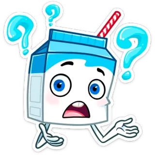 ❓ Milch, Cartoon, Frage, verwirrt, Milchkarton, Fragezeichen, süß whatsapp sticker