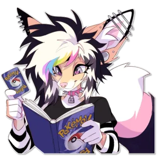 🃏 Pokemon furry, anthro, pokemon, reading, trading card, cute, anime style, feline whatsapp sticker