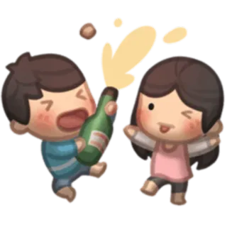 😆 viering, juichen, koppel, drinken, feest, cartoon telegram sticker