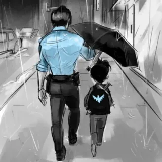 ♟ police, enfant, parapluie, pluie, marche, art whatsapp sticker