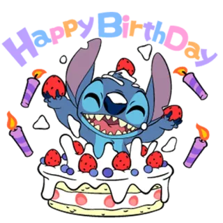 🎂 Stitch Kuchen, Geburtstag, Lilo und Stitch, Cartoon, süß, Feier telegram sticker