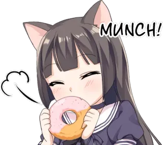 🍩 MUNCH! Anime, Katzenohren, Donut, Mampfen, Essen, Mädchen telegram sticker