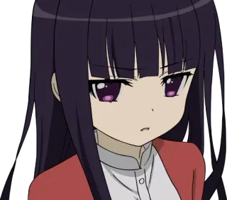 😕 chica anime, seria, ojos morados, pelo negro, dibujos animados telegram sticker