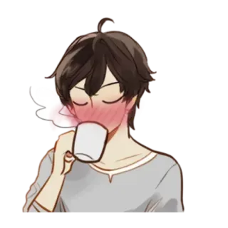☕ anime, cartoon, drinking, man, cute, blushing telegram sticker