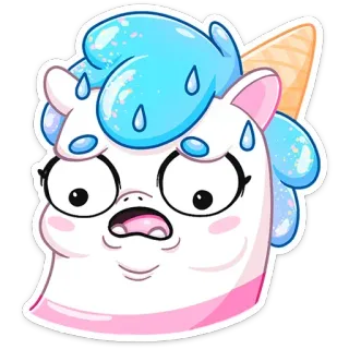😰 unicórnio, desenho animado, emoji, engraçado, fofo, animal, suando, cone de sorvete telegram sticker
