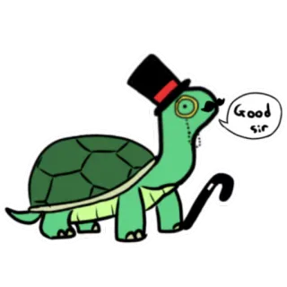 🐢 Good sir kura-kura, kartun, topi tinggi, monokel, tongkat, pria, hewan telegram sticker