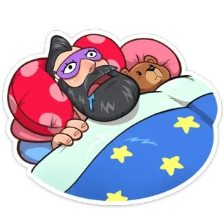 😴 сон, мужчина, кровать, борода, плюшевый мишка, подушка, сон, уставший telegram sticker
