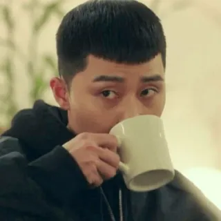▫️ pria, minum, kopi, mug, potret, dalam ruangan whatsapp sticker