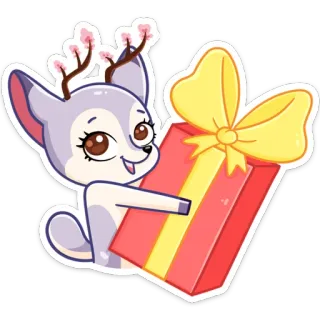 🎁 veado, animal, desenho animado, fofo, presente, presente, feriado, laço telegram sticker
