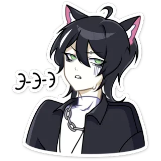 🤨 アニメ, 猫耳, エモ, 汗, ステッカー, キャラクター telegram sticker