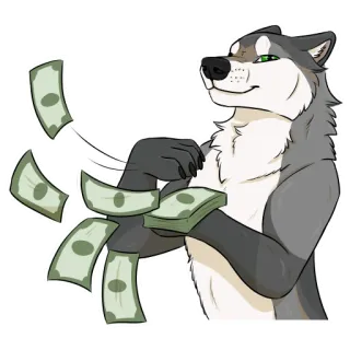 💰 lobo, dinero, antropomórfico, furry, dibujos animados whatsapp sticker