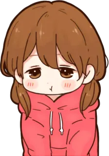 😒 Cartoon, Anime, Fille, Triste, Mignon, Sweat à capuche, Cheveux bruns, Kawaii telegram sticker