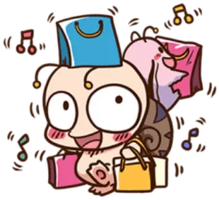 👜 kartun, siput, belanja, lucu, senang, tas whatsapp sticker