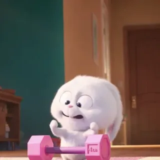 🍓 Snowball The Secret Life of Pets กระต่าย, กระต่าย, ยกน้ำหนัก, ออกกำลังกาย, น่ารัก, สัตว์เลี้ยง telegram sticker