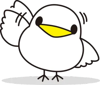 👋 pássaro, fofo, animal, desenho animado, branco, acenando telegram sticker