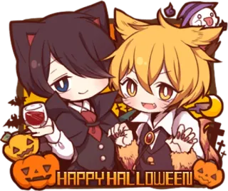 🎃 HAPPY HALLOWEEN! Halloween, Cartoon, Niedlich, Kawaii, Feiertag, Kürbisse, Herbst, Anime whatsapp sticker