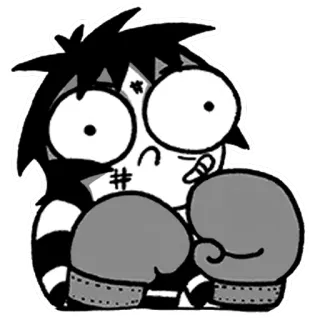 😠 Boxe, Desenho animado, Luta, Luvas, Animado, Preto e branco whatsapp sticker