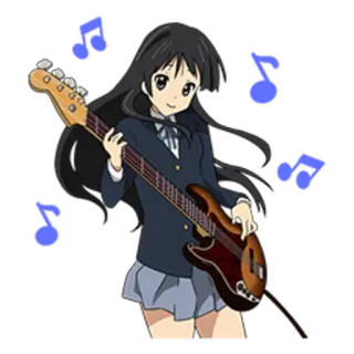 🎶 Mio Akiyama K-On! Anime, Música, Garota, Baixo, Uniforme Escolar, Fofo, Kawaii, Instrumento telegram sticker