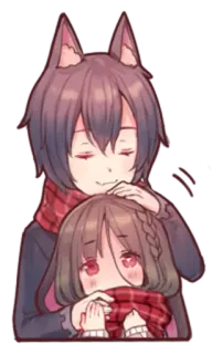 🙁 anime, couple, cute, scarf, hugging telegram sticker
