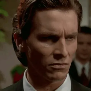 😒 Patrick Bateman American Psycho Patrick Bateman, American Psycho, Christian Bale, ernst, Gesicht, Ausdruck, Film telegram sticker