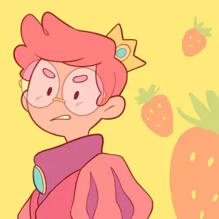 🍓 卡通, 草莓, 皇冠, 粉色, 角色, 眼镜 telegram sticker