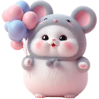 🎈 หนู, การ์ตูน, น่ารัก, สัตว์, ลูกโป่ง, คาวาอิ, ภาพประกอบ whatsapp sticker