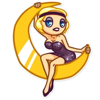 🌛 woman, cartoon, moon, sparkle, blonde, dress telegram sticker