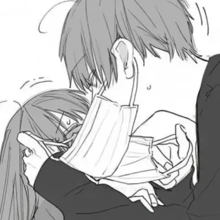 ❤️ アニメ, マスク, カップル, 愛, ハグ telegram sticker