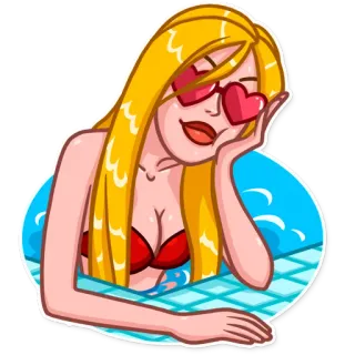 😍 frau, sonnenbrille, herz, pool, blond, cartoon whatsapp sticker