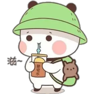 🍼 肥宅快樂水 cute, panda, bubble tea, drink, kawaii, cartoon whatsapp sticker