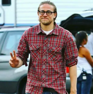 ✌️ person, glasses, plaid, peace sign, male telegram sticker