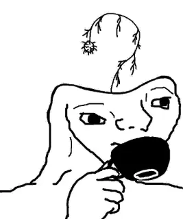 😦 drinking, tea, soyjaks, meme, black and white telegram sticker