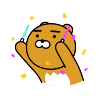 👍 Ryan Ryan, Kakao Friends, celebración, confeti, fiesta, alegre whatsapp sticker