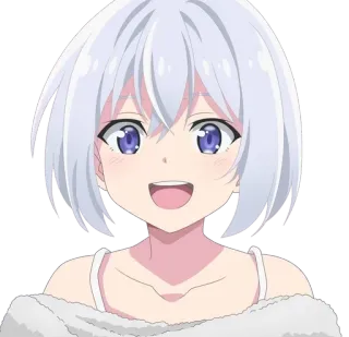 😀 anime, chica, pelo blanco, linda, sonriendo telegram sticker